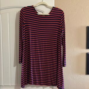 Red and Navy Striped Long Sleeve Dress